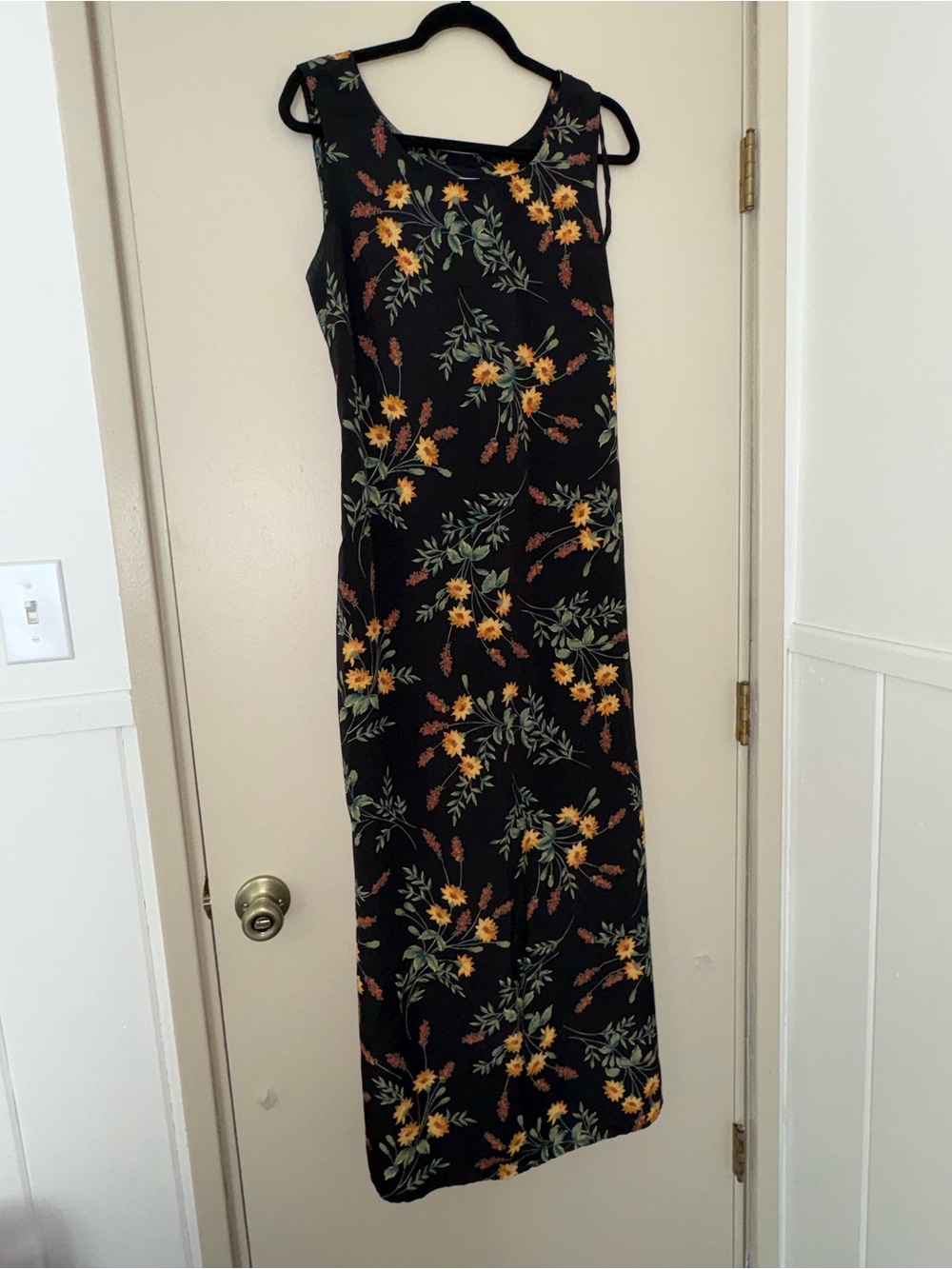 Kathie Lee Collection Black Maxi Dress with Yellow Floral Print